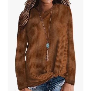 MISFAY RUST YELLOW TWIST KNOT WAFFLE KNIT SWEATER SZ.L EUC.